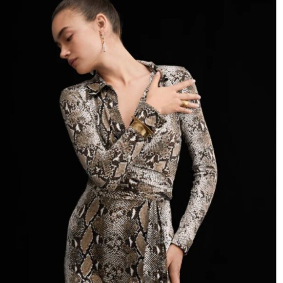 SOLD Diane von Furstenberg Michelle Wrap Python BrownJumpsuit  - 70s - Picture 6 of 15